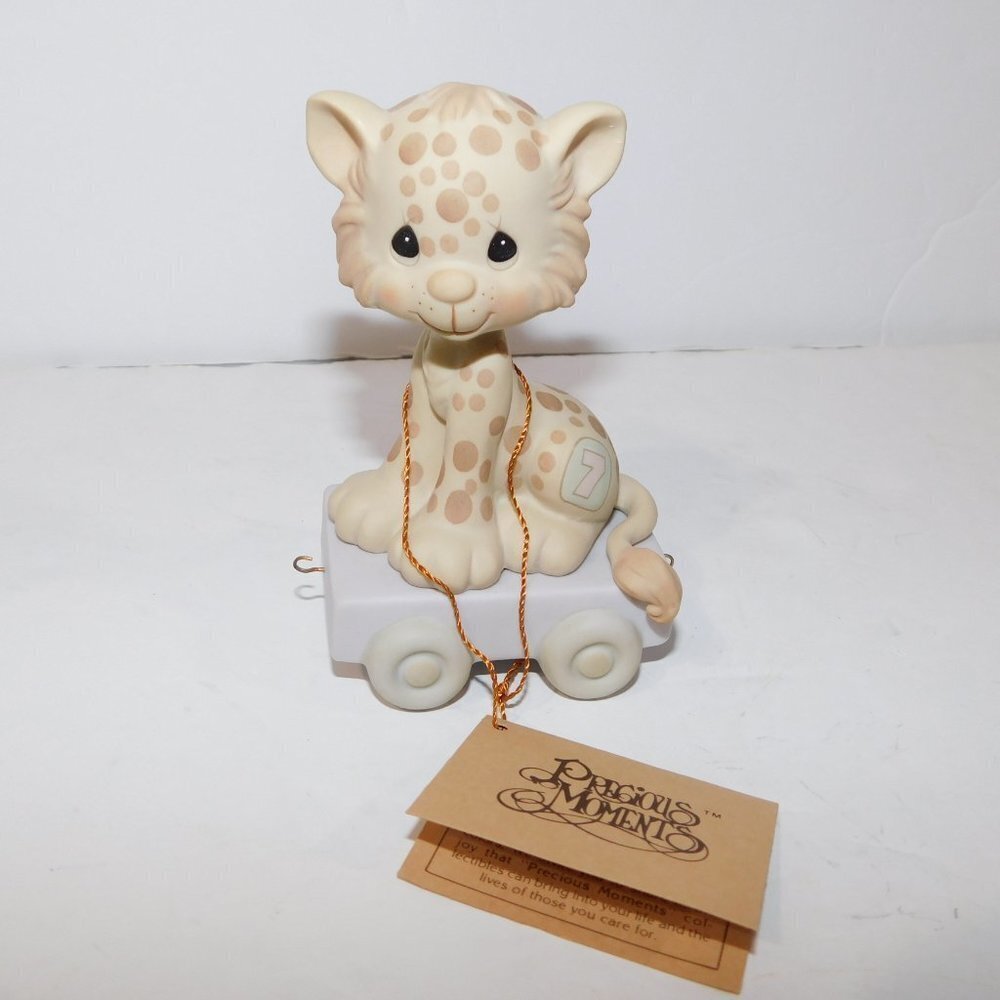 Precious Moments Birthday Train Year 7 Leopard Figurine w Box VTG 1987 Enesco - Picture 3 of 7